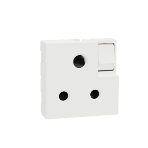 Switched socket, Miluz ZeTa, 1-way, 250V, 6A, 2P+E with shutter, 2 module, white