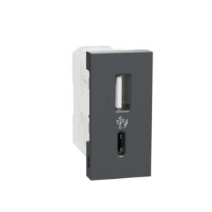 Usb Charger, Miluz Zeta, A+C Type, 220-240V, 2.4A, 12W, 1 Module, Anthracite